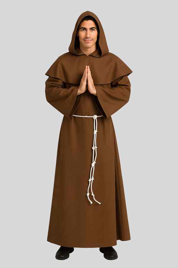 Medieval Monk Robe with Hood & Rope Belt - Franciscan Style