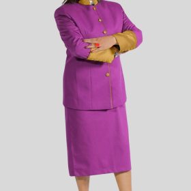 Purple Skirt Suit for Female with Golden Accents