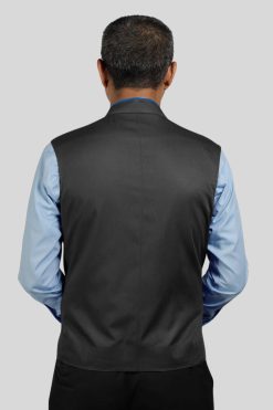 Black Clergy Vest with Blue Trim for Modern Look