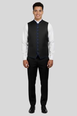 Black Clergy Vest with Blue Trim for Modern Look