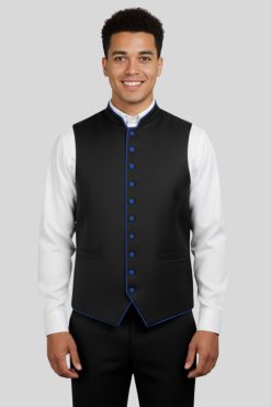 Black Clergy Vest with Blue Trim for Modern Look
