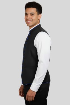 Black Clergy Vest with Blue Trim for Modern Look