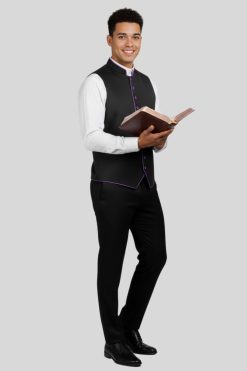 Black Clergy Vest with Purple Trim for Ministers