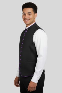 Black Clergy Vest with Purple Trim for Ministers