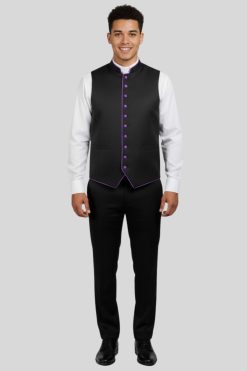 Black Clergy Vest with Purple Trim for Ministers