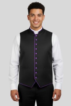 Black Clergy Vest with Purple Trim for Ministers