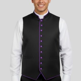 Black Clergy Vest with Purple Trim for Ministers
