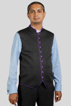 Black Clergy Vest with Purple Trim for Ministers
