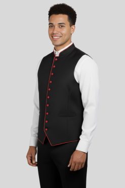 Black Clergy Vest with Red Trim for Bold Presence