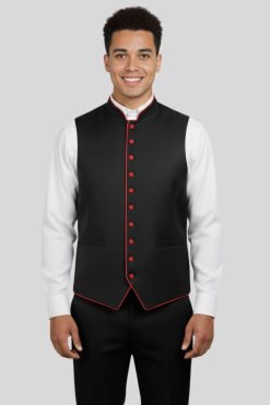 Black Clergy Vest with Red Trim for Bold Presence