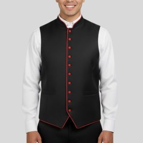 Black Clergy Vest with Red Trim for Bold Presence