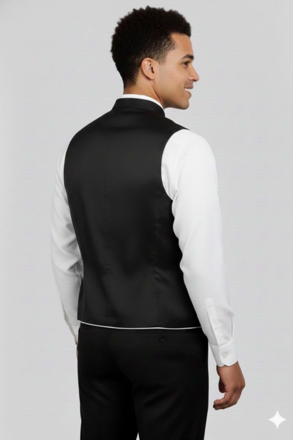 Black Vest with White Trim in Modern Fit for Men