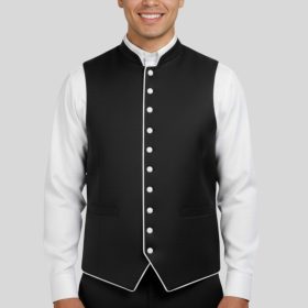 Black Vest with White Trim in Modern Fit for Men