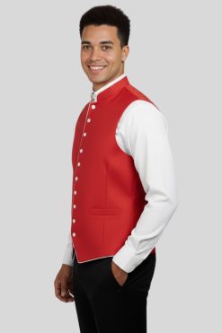 Crimson Vest with White Trim in Contemporary Style