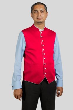 Crimson Vest with White Trim in Contemporary Style
