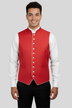 Crimson Vest with White Trim in Contemporary Style