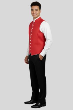 Crimson Vest with White Trim in Contemporary Style