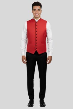 Red Clergy Vest with Black Trim for Church Ceremonies