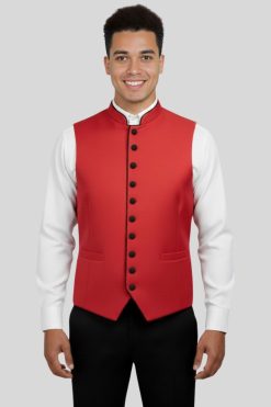 Red Clergy Vest with Black Trim for Church Ceremonies