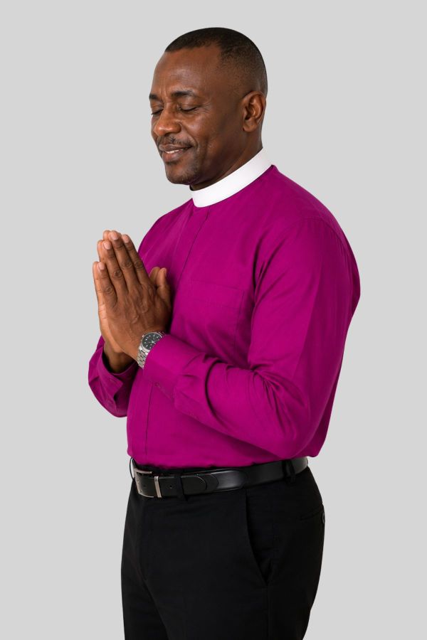 Red Purple Neckband Bishop Clergy Shirt