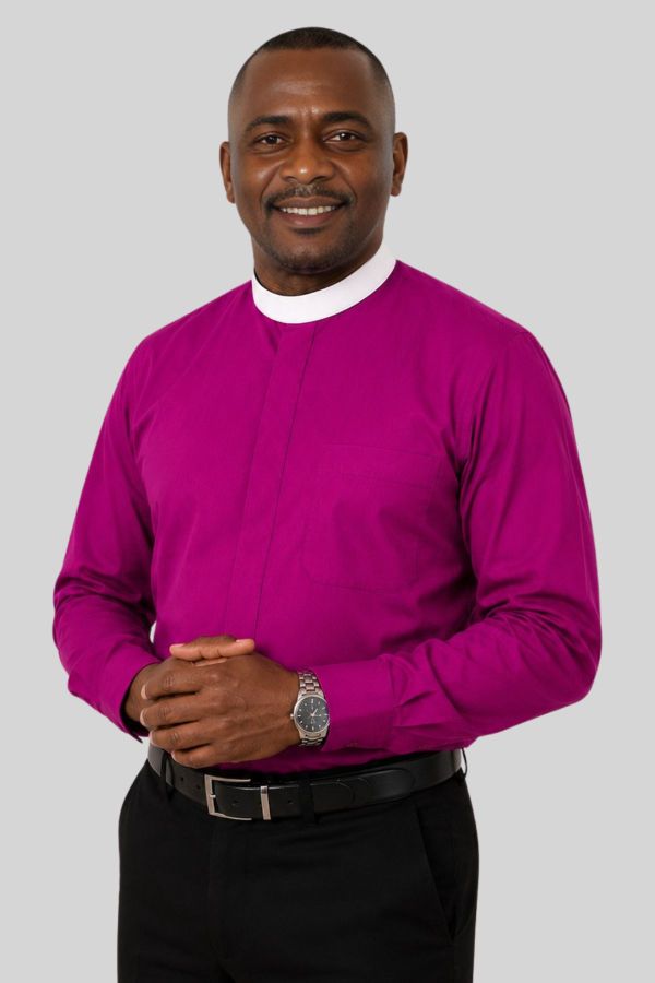 Red Purple Neckband Bishop Clergy Shirt