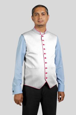 White Clergy Vest with Red Trim for Liturgical Use