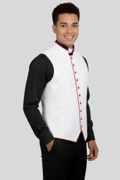 White Clergy Vest with Red Trim for Liturgical Use