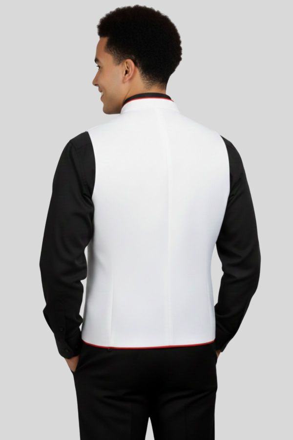 White Clergy Vest with Red Trim for Liturgical Use
