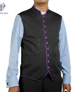 black vest with purple trim