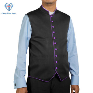 black vest with purple trim