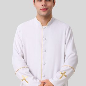 Men's Preacher Clergy Jacket In White & Golden Trim