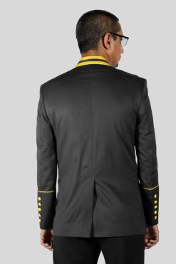 Black Preaching Jacket with Gold Button Style & Cord