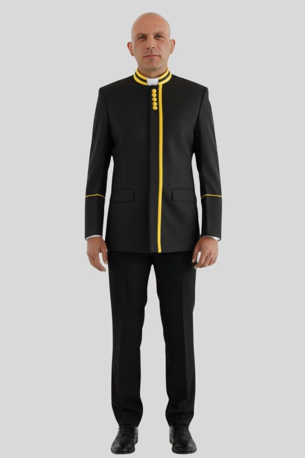 Black Preaching Jacket with Gold Button Style & Cord