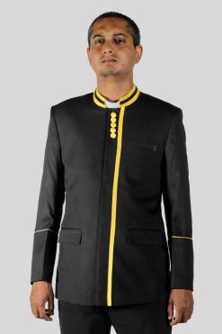 Black Preaching Jacket with Gold Button Style & Cord