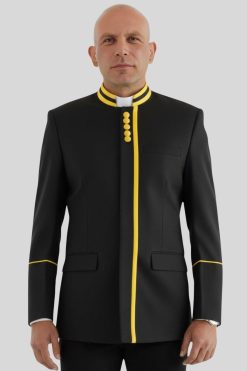 Black Preaching Jacket with Gold Button Style & Cord