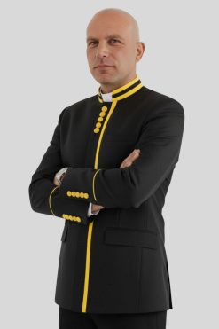 Black Preaching Jacket with Gold Button Style & Cord