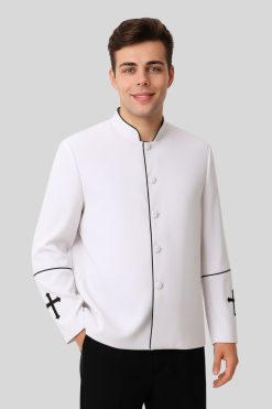 Men's Preacher Clergy Jacket In White & Black