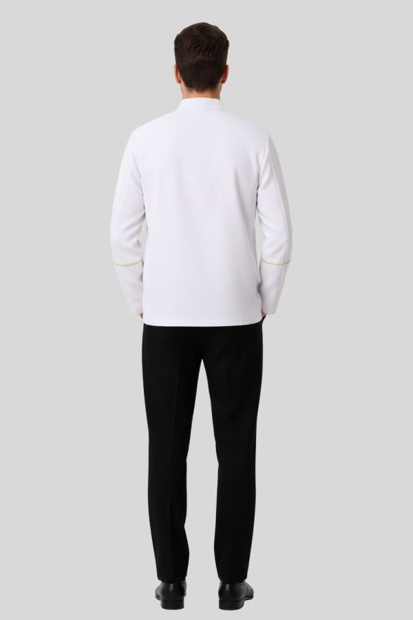 Men's Preacher Clergy Jacket In White & Golden Trim