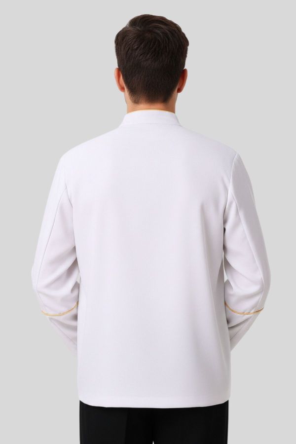 Men's Preacher Clergy Jacket In White & Golden Trim