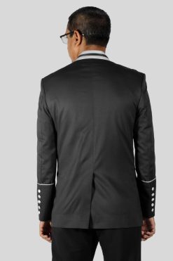 Modern Black Clergy Jacket with White Piping Trim