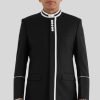 Modern Black Clergy Jacket with White Piping Trim