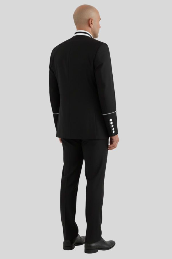 Modern Black Clergy Jacket with White Piping Trim
