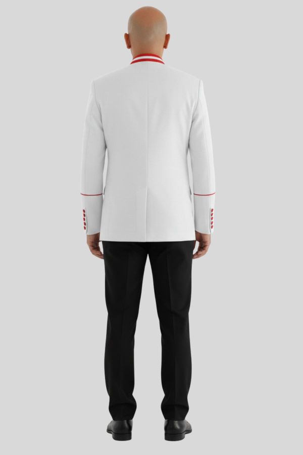 Modren Button Mens White Clergy Jacket with Red Trim