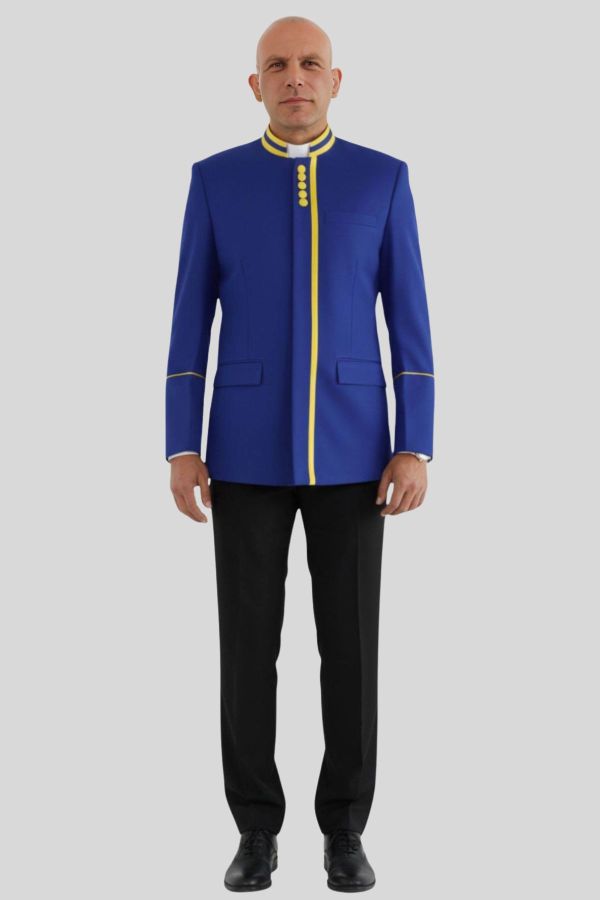 Royal Blue Preacher Jacket with Golden Accents
