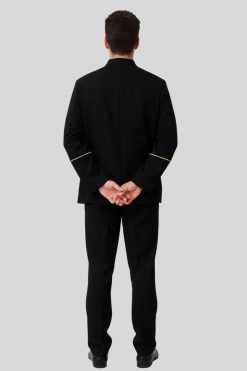 Stylish Black Mens Preacher Clergy Jacket with Golden Trim