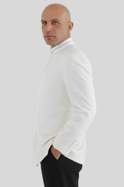 White Clergy Jacket for Men with Modern Buttons