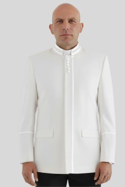 White Clergy Jacket for Men with Modern Buttons