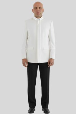 White Clergy Jacket for Men with Modern Buttons