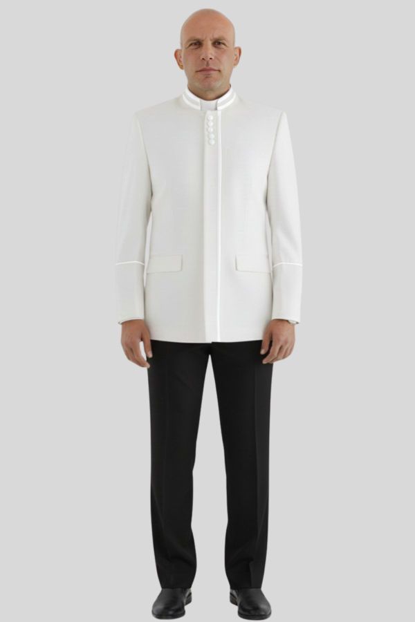 White Clergy Jacket for Men with Modern Buttons