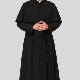 Men’s Priest Style Black Cassock with Shoulder Cape & 33 Buttons